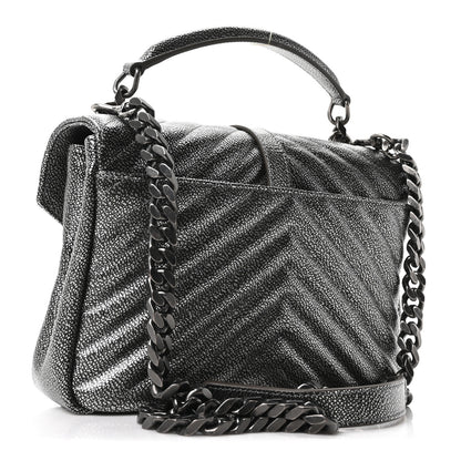 Saint Laurent Metallic Grain De Poudre Matelasse Chevron Monogram Medium College Bag Gunmetal 3 of 10