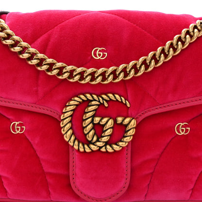 Gucci Velvet Matelasse Double G Studs Small Torchon GG Marmont Shoulder Bag Raspberry Rose 8 of 10