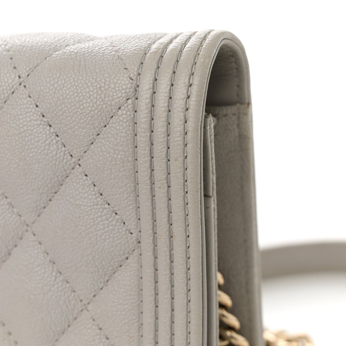 Caviar Quilted Boy Wallet On Chain WOC Grey
