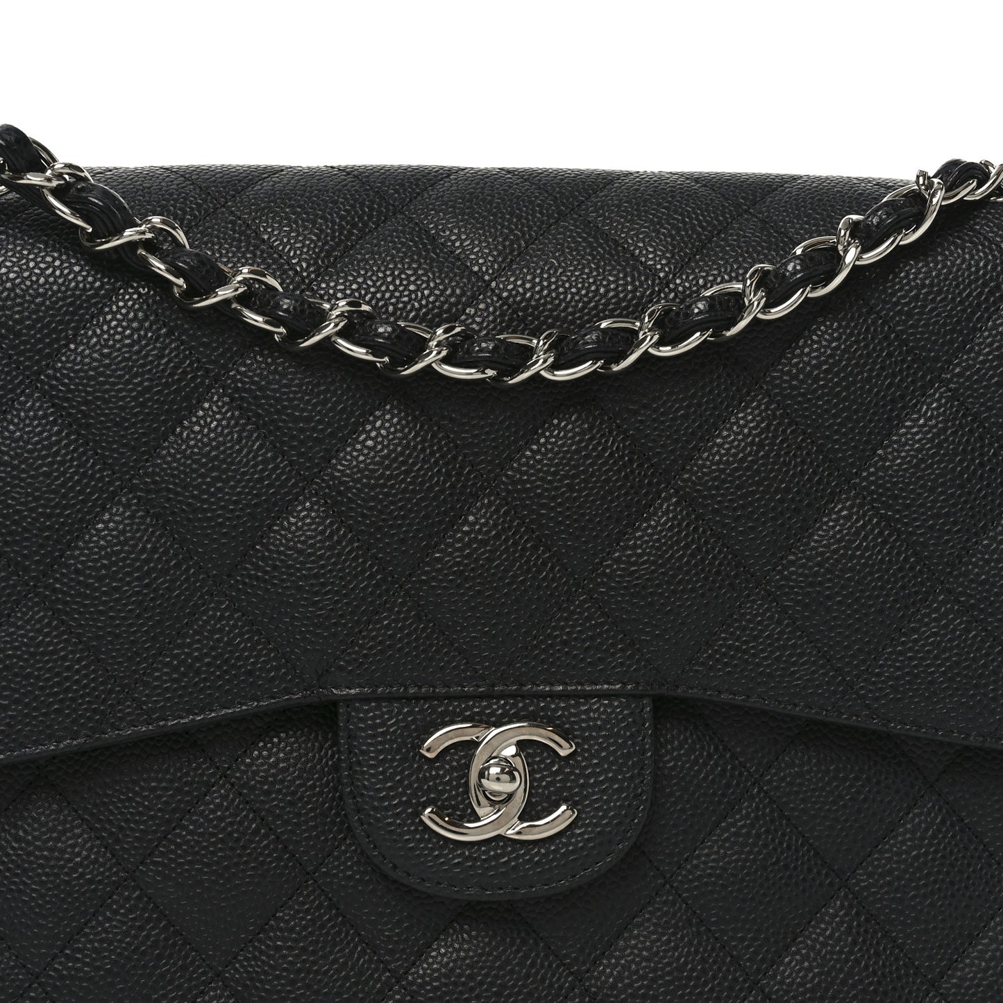 Caviar Quilted Jumbo Double Flap Black