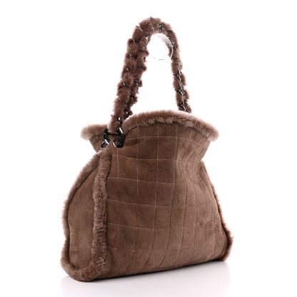 Chanel Shearling Suede Stiched CC Tote Dark Brown 4 of 11