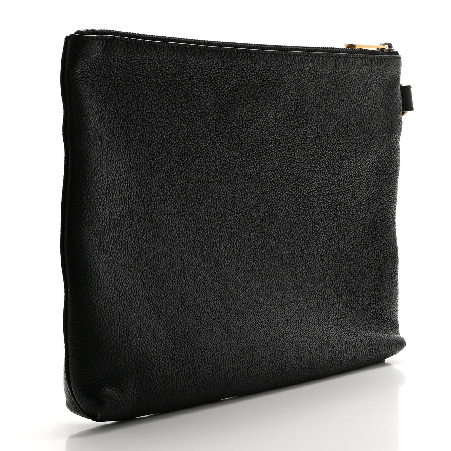 Pebbled Calfskin Logo Wristlet Black