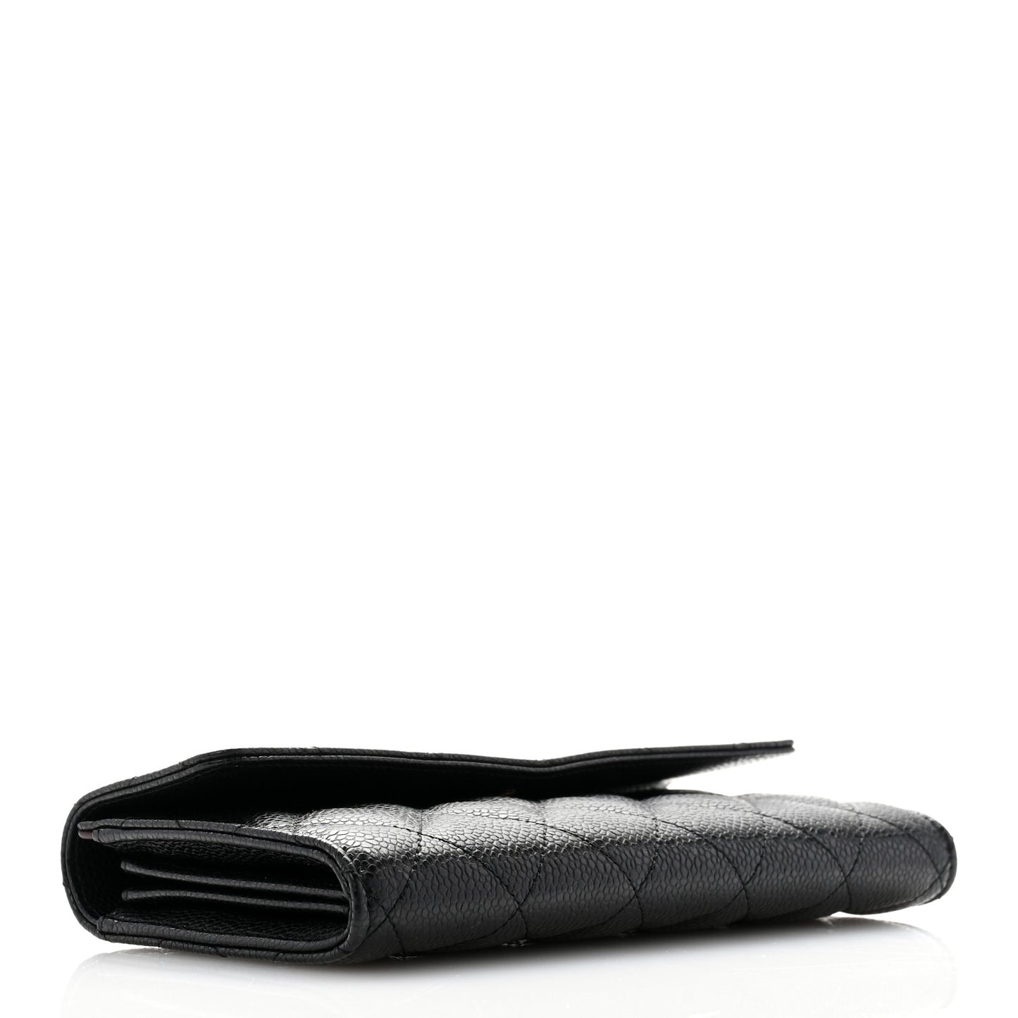 Caviar Quilted Large Gusset Flap Wallet Black