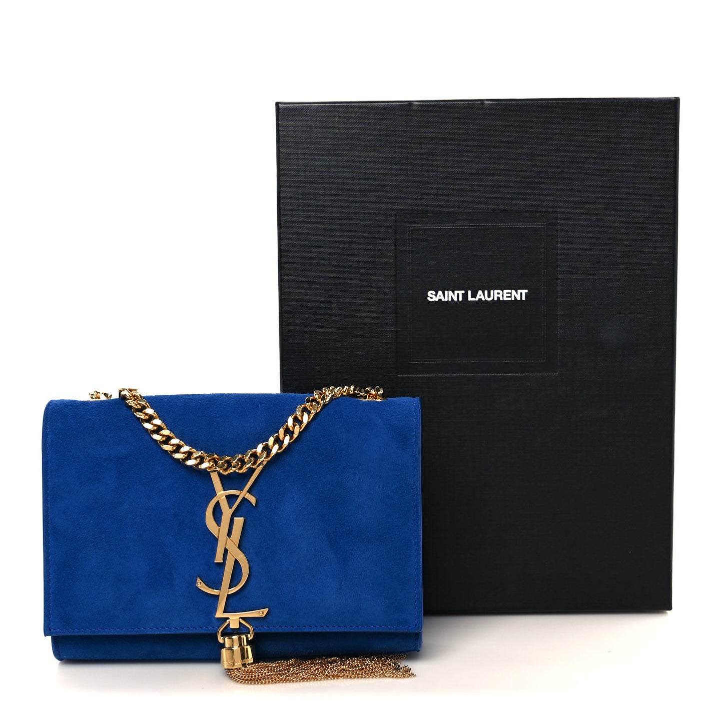 Suede Small Classic Monogram Kate Tassel Satchel Blue