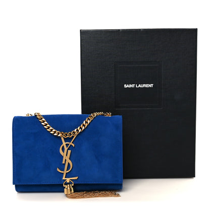 Saint Laurent Suede Small Classic Monogram Kate Tassel Satchel Blue 11 of 11