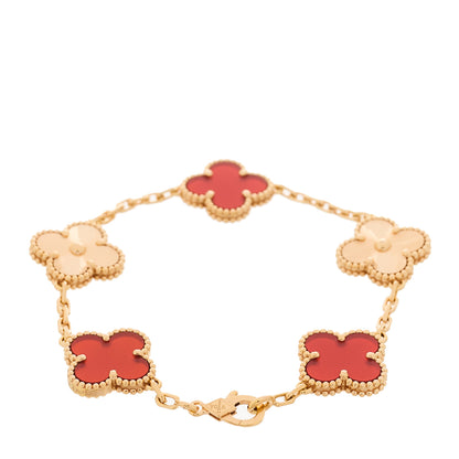 Van Cleef & Arpels 18K Rose Gold Carnelian 5 Motifs Guilloche Vintage Alhambra Bracelet 2 of 5