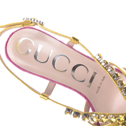 Gucci Velvet Nappa Crystal Zephyra Slingback Platform High Heel Sandals 35.5 Pink Gold 8 of 11