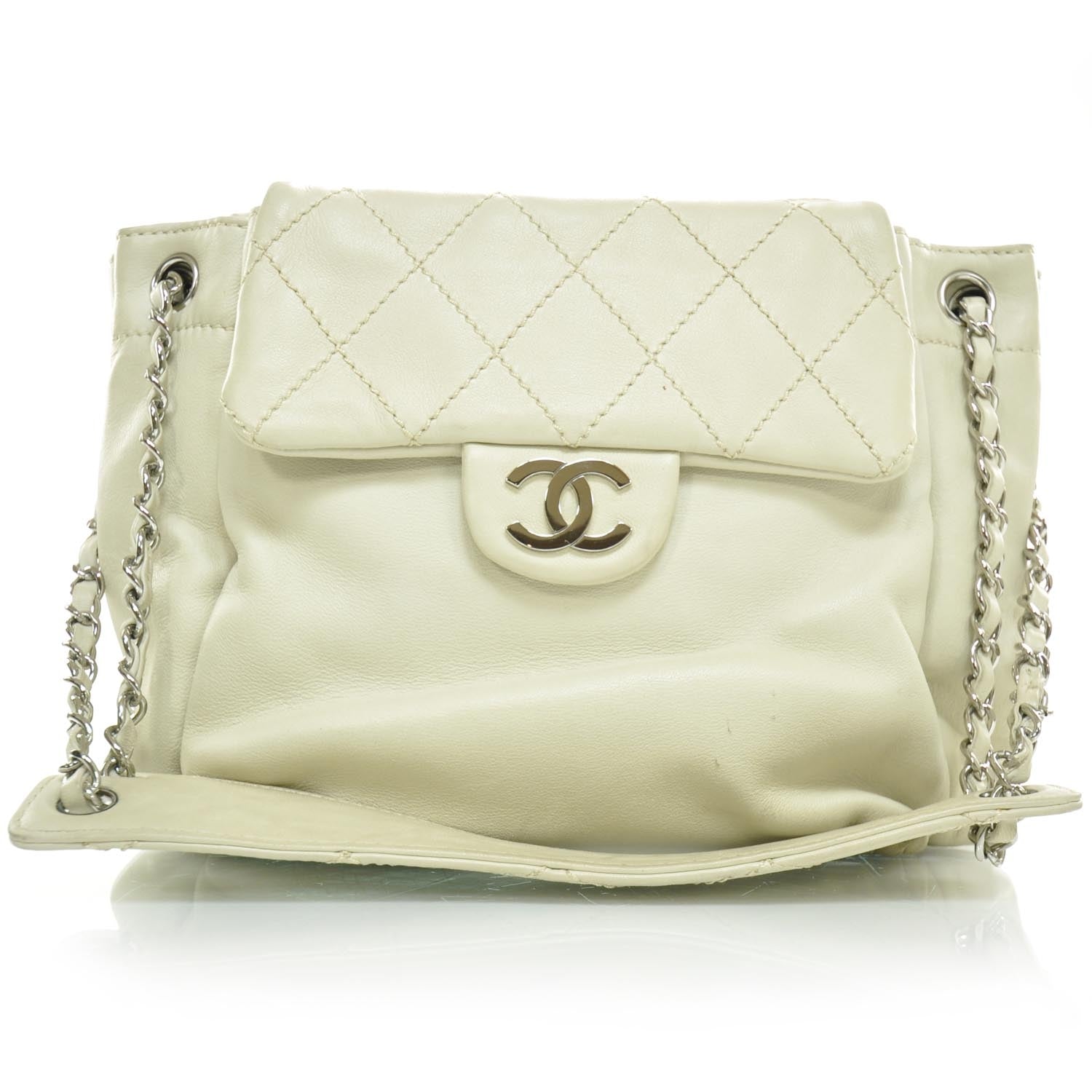 Chanel Lambskin Quilted Shoulder Flap Bag Ivory 1 of 11