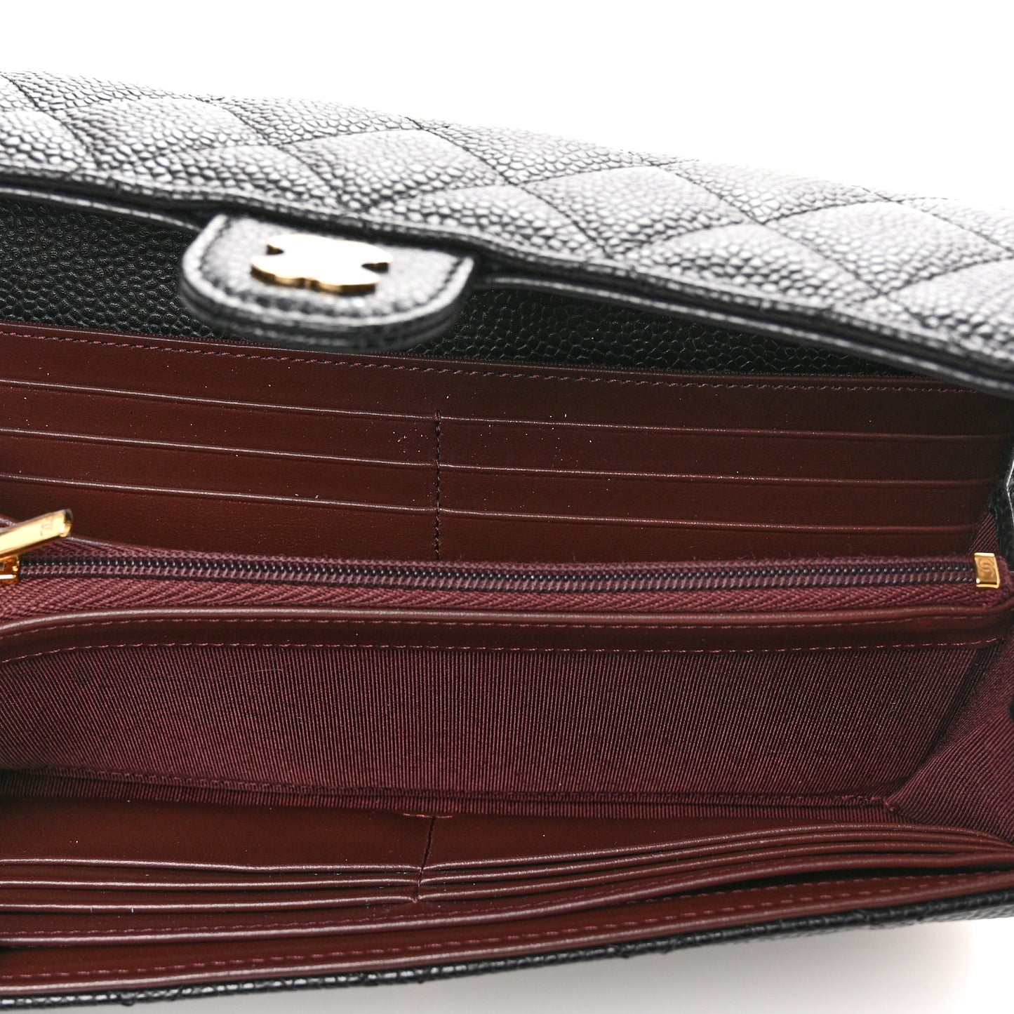 Caviar Quilted Large Gusset Flap Wallet Black