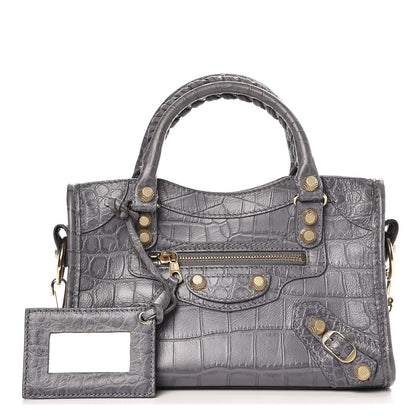 Balenciaga Calfskin Crocodile Embossed Giant 12 Gold Hardware Mini City Gris Beton 1 of 9