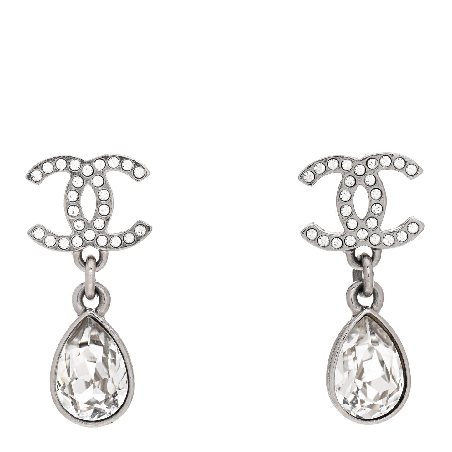 CC Crystal Teardrop Dangle Earrings Silver