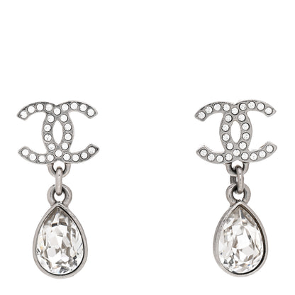 Chanel CC Crystal Teardrop Dangle Earrings Silver 1 of 5