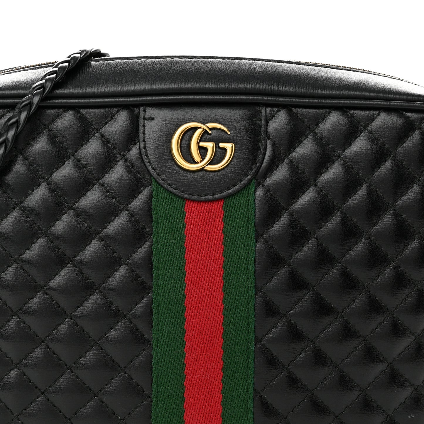 Calfskin Web Trapuntata Small GG Shoulder Bag Black