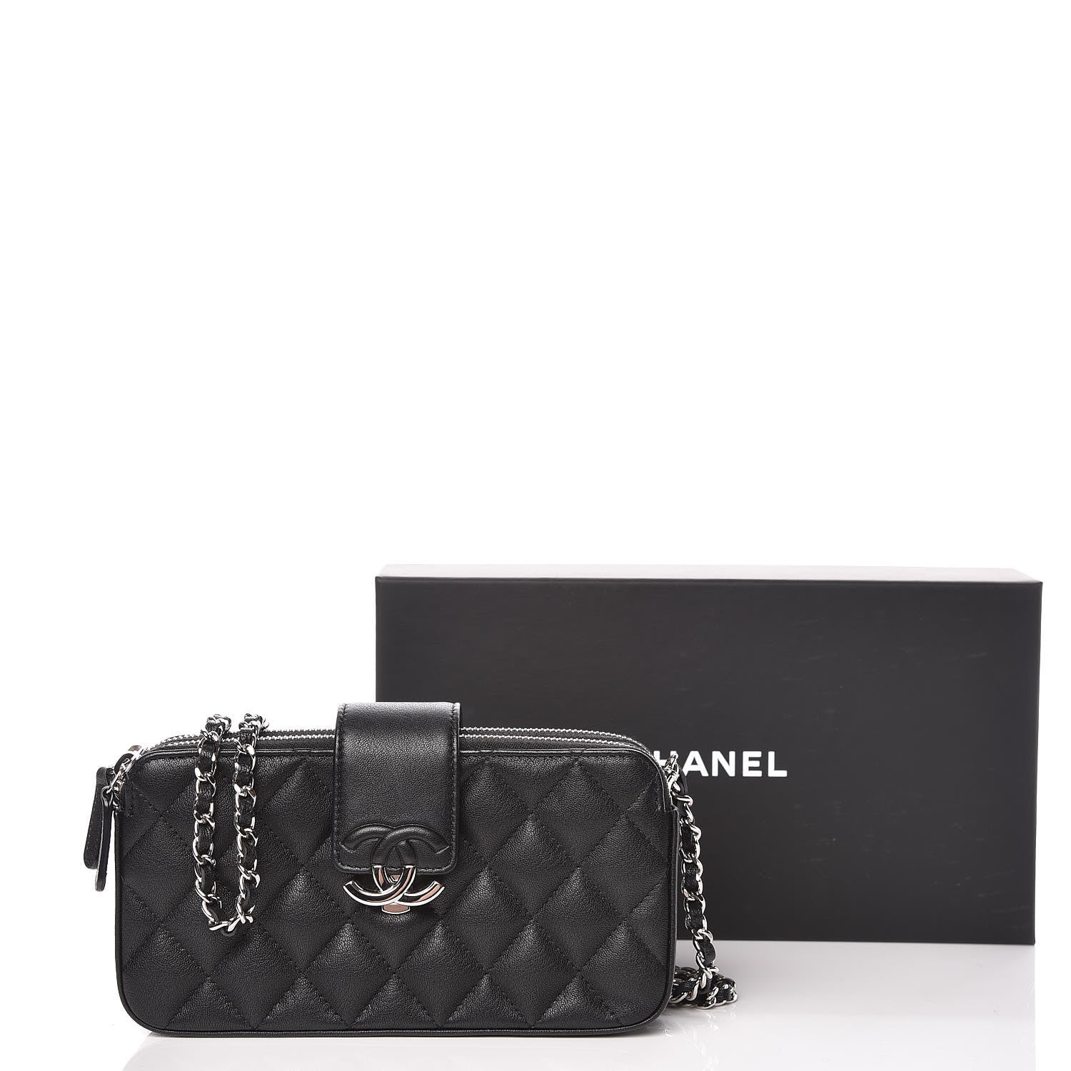 Chanel Lambskin Quilted CC Box Clutch With Chain Black 13 of 13