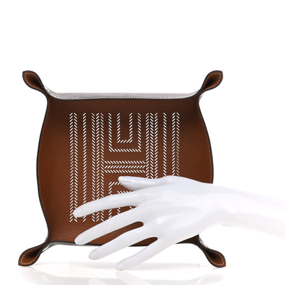 Hermes Taurillon Clemence Mises et Relances H Chevrons Change Tray Etoupe Gold 2 of 8