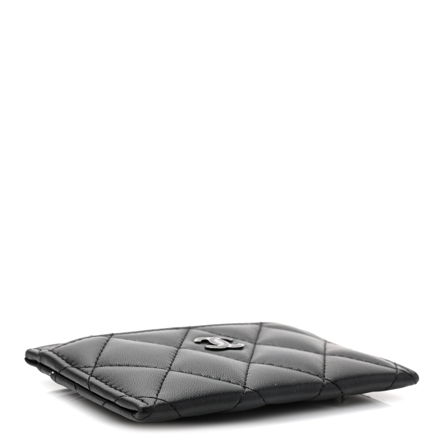 Pearly Lambskin Quilted Card Holder So Black