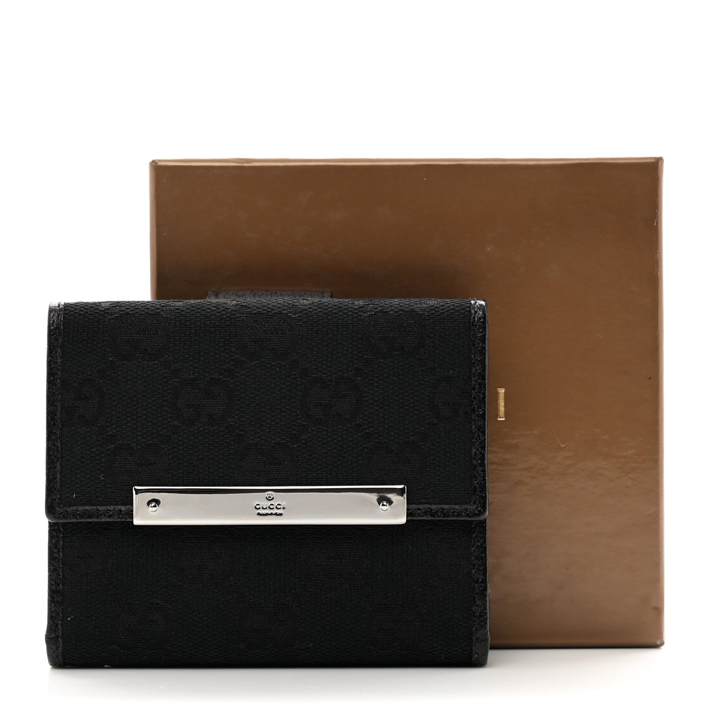 Monogram Textured Calfskin Metal Bar French Flap Wallet Black