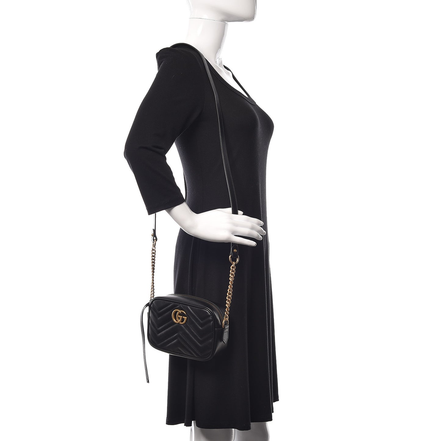 Calfskin Matelasse Mini GG Marmont Chain Shoulder Bag Black