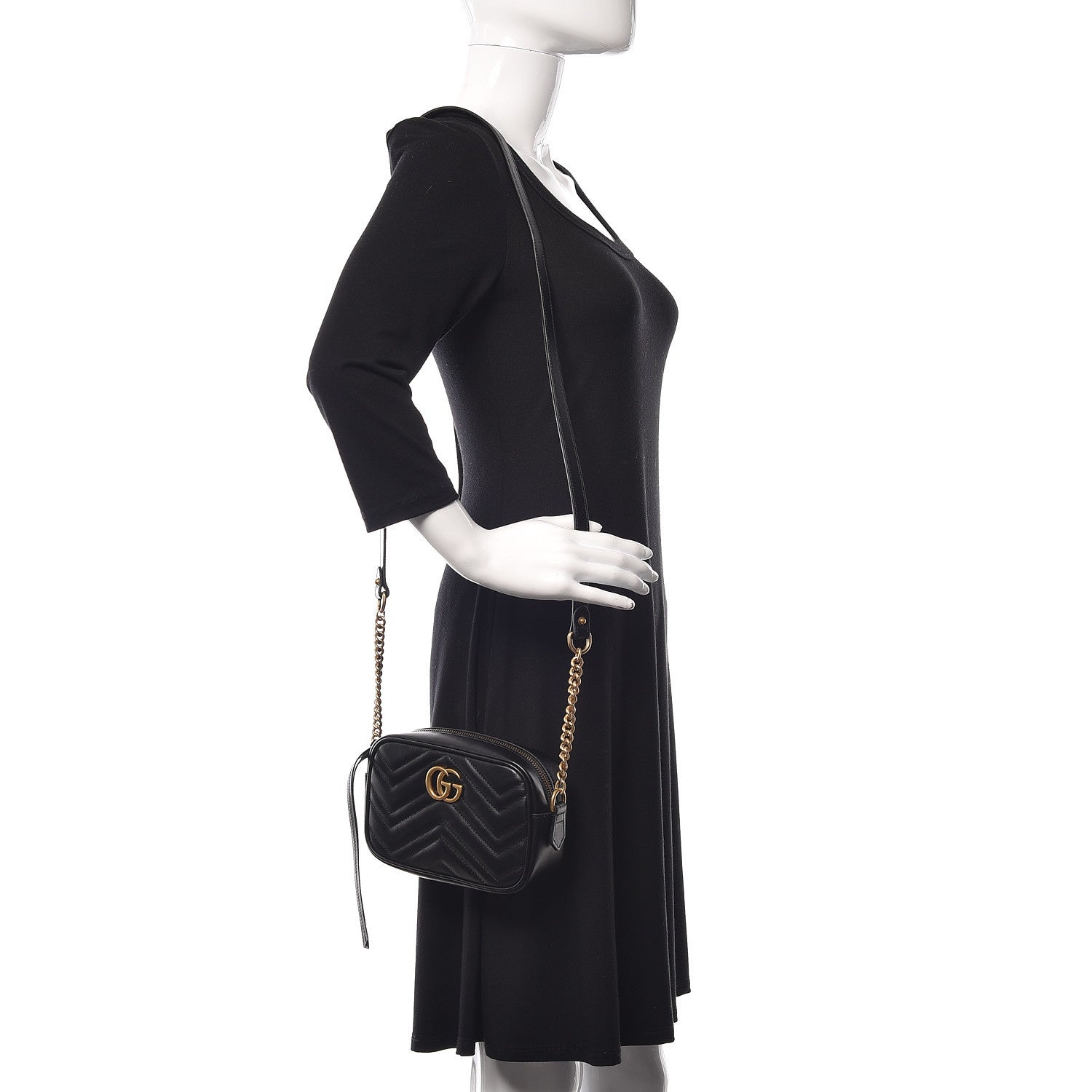 Gucci Calfskin Matelasse Mini GG Marmont Chain Shoulder Bag Black 2 of 11