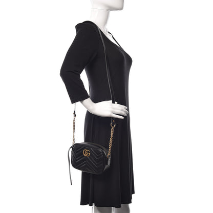Gucci Calfskin Matelasse Mini GG Marmont Chain Shoulder Bag Black 2 of 11