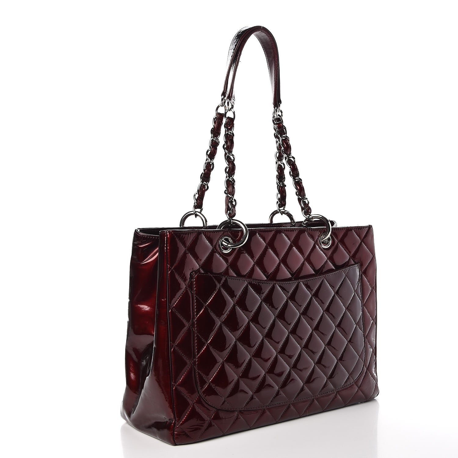 Chanel Patent Quilted Grand Shopping Tote GST Dark Bordeaux 3 of 8