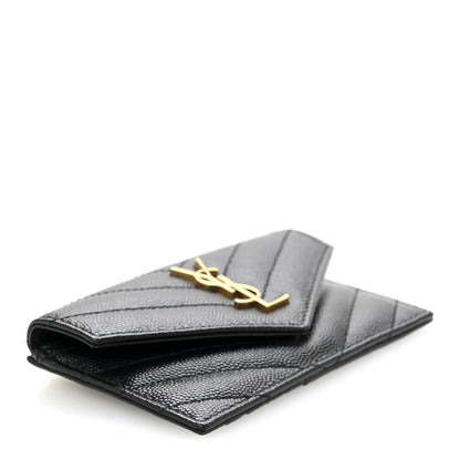 Saint Laurent Grain De Poudre Matelasse Chevron Monogram Compact Wallet Black 4 of 10