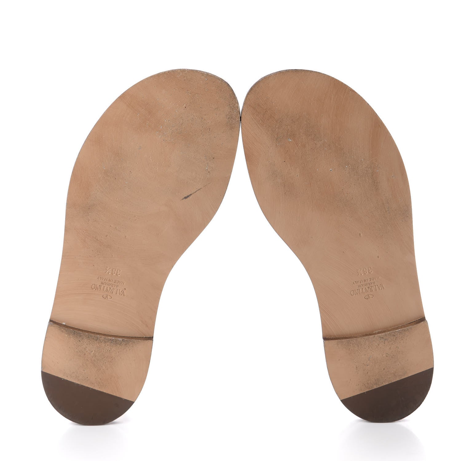 Valentino Garavani Pebbled Calfskin Rockstud Ankle Wrap Flat Thong Sandals 38.5 Light Cuir 5 of 6