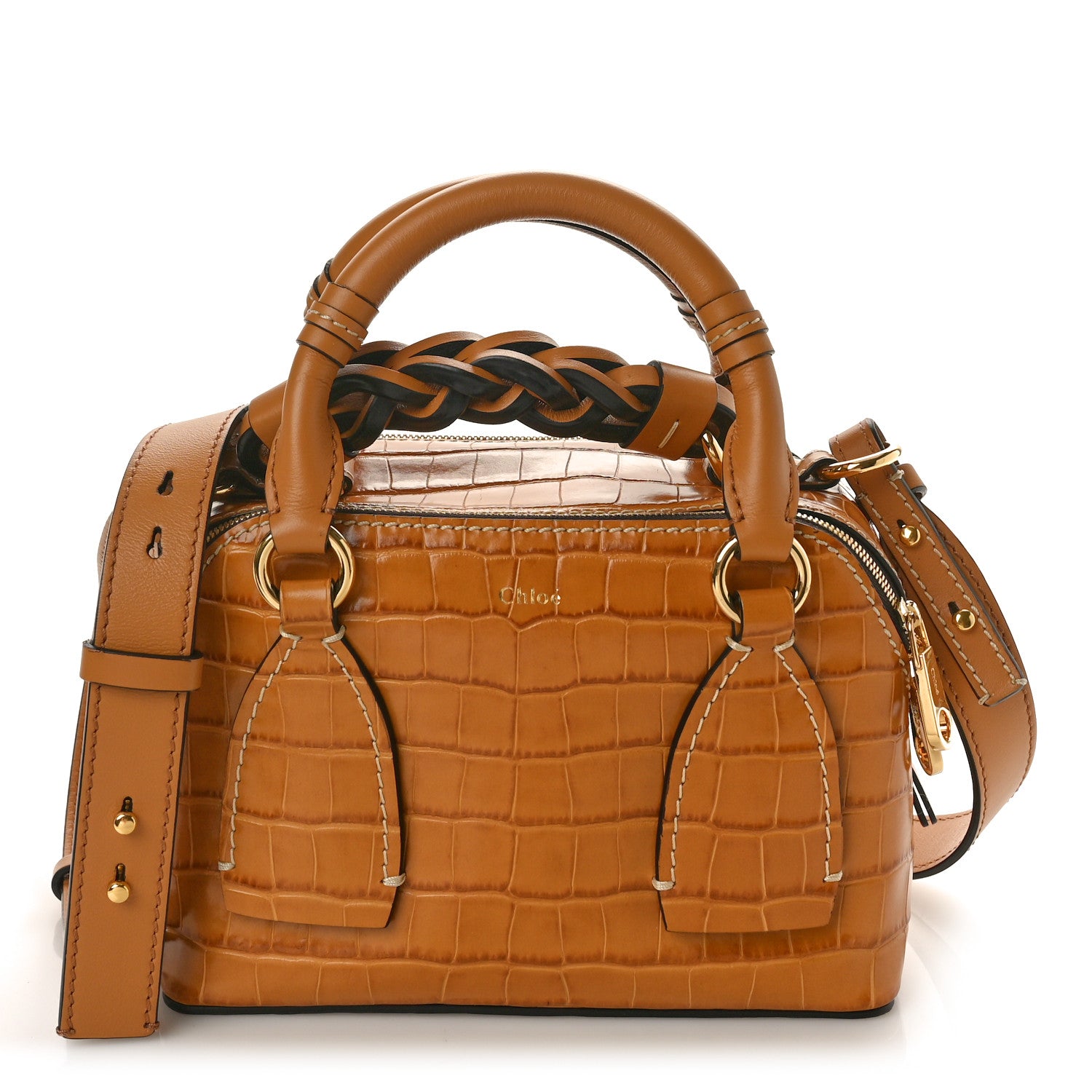 Chloe Calfskin Crocodile Embossed Small Daria Autumnal Brown 1 of 10