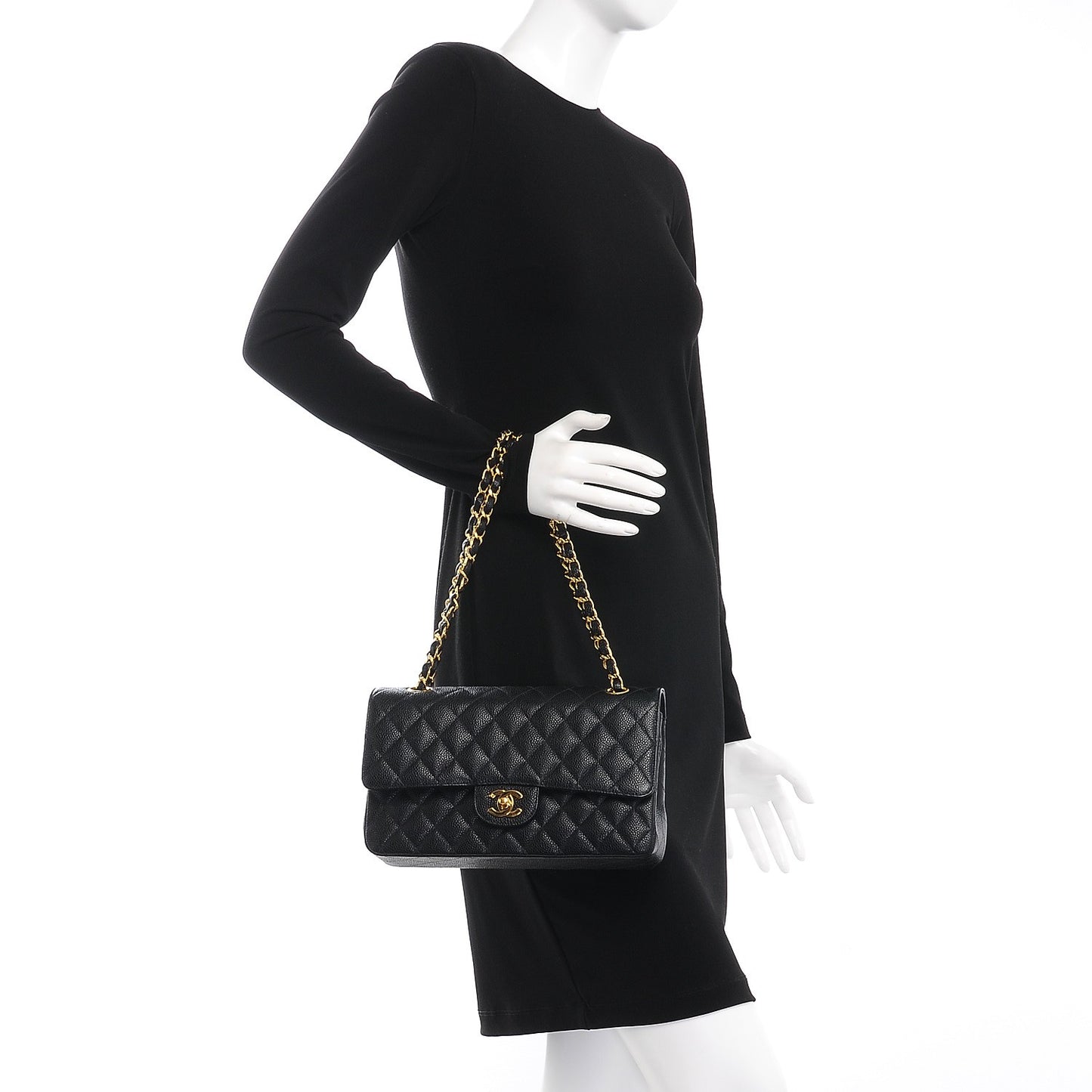 Caviar Quilted Medium Double Flap Black