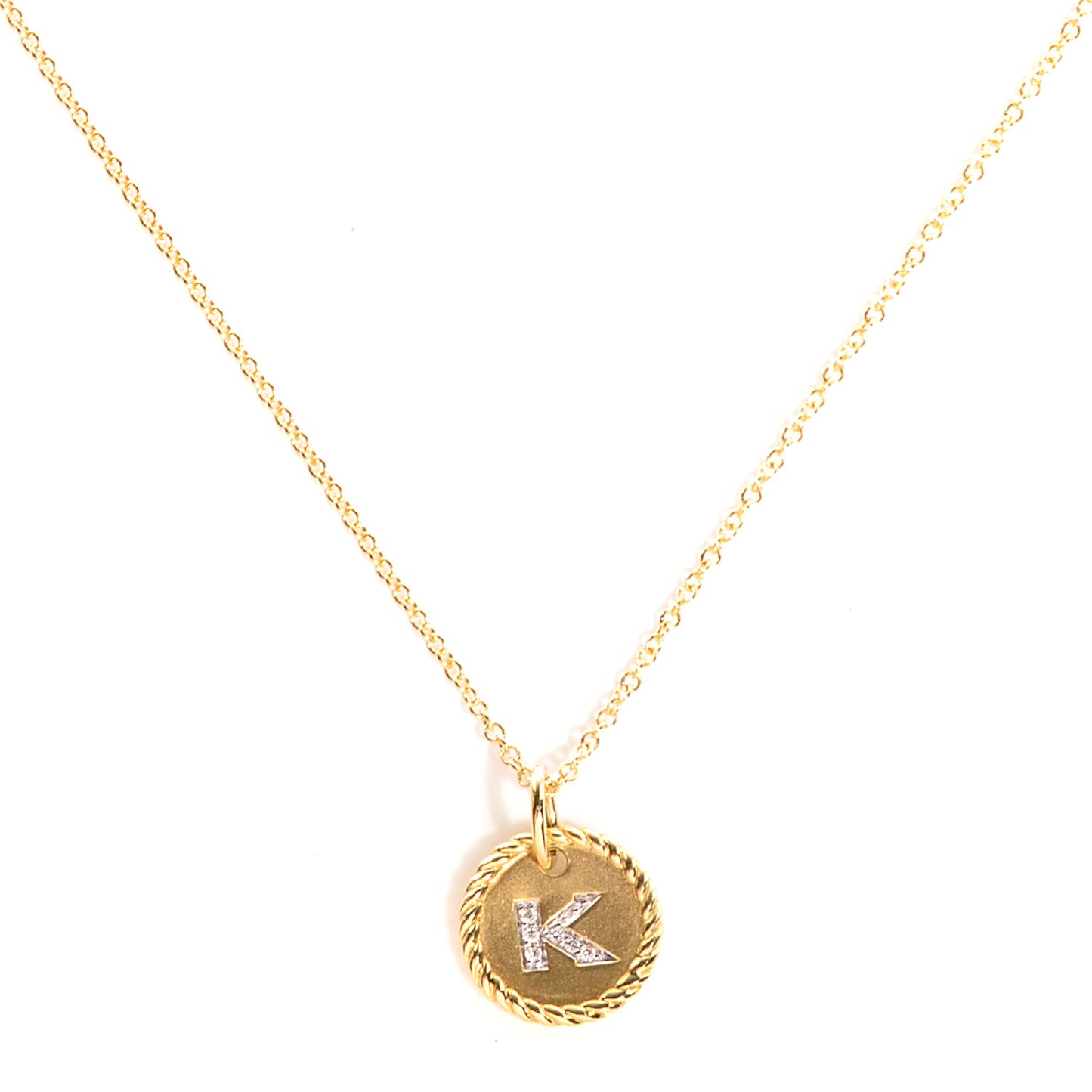 18K Yellow Gold Diamond Initial K Charm Pendant Necklace