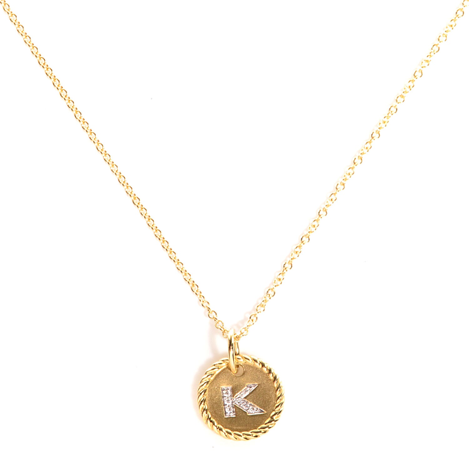 David Yurman 18K Yellow Gold Diamond Initial K Charm Pendant Necklace 1 of 6