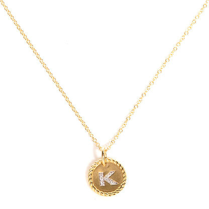 David Yurman 18K Yellow Gold Diamond Initial K Charm Pendant Necklace 1 of 6