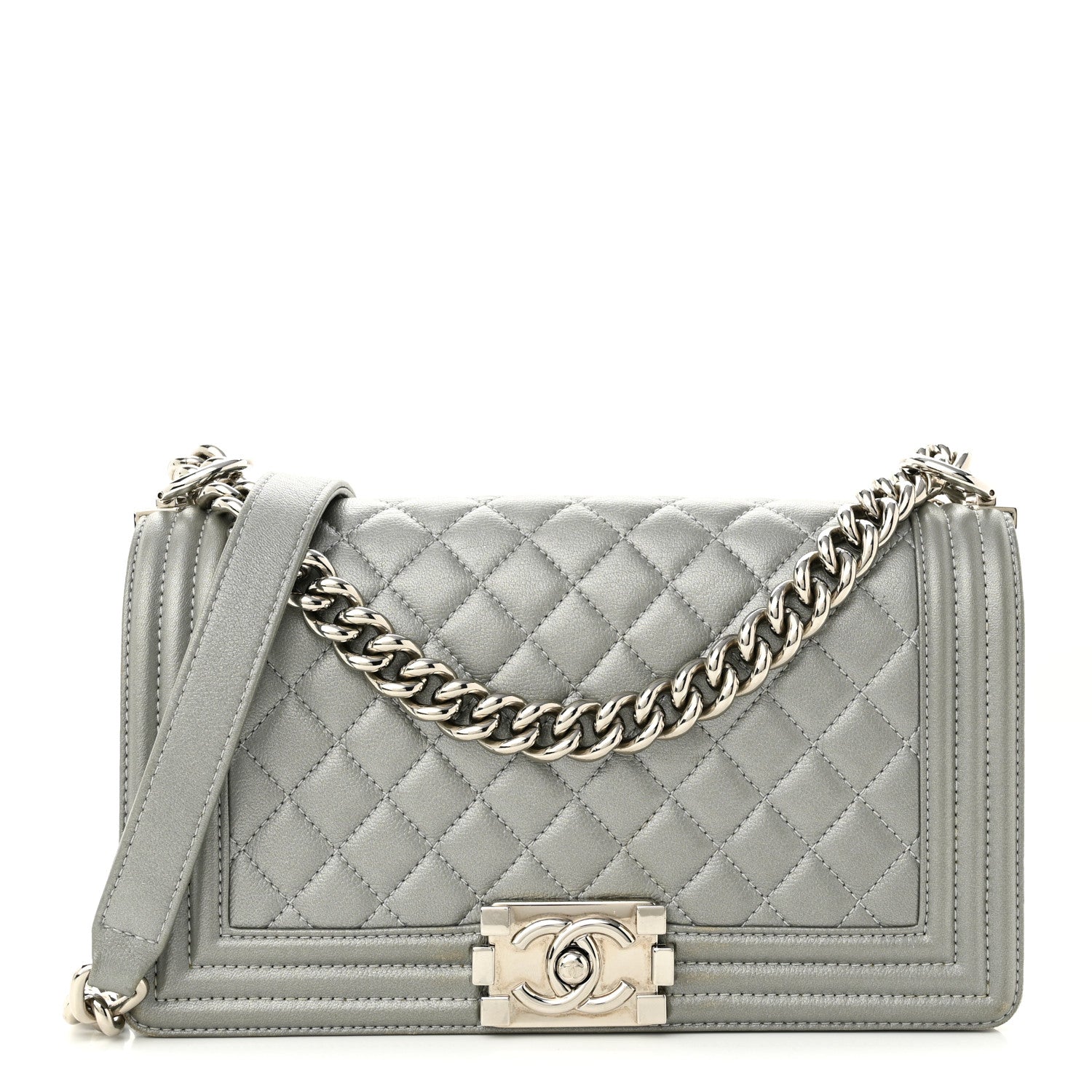 Chanel Caviar Quilted Medium Boy Flap Light Grey 1 of 12