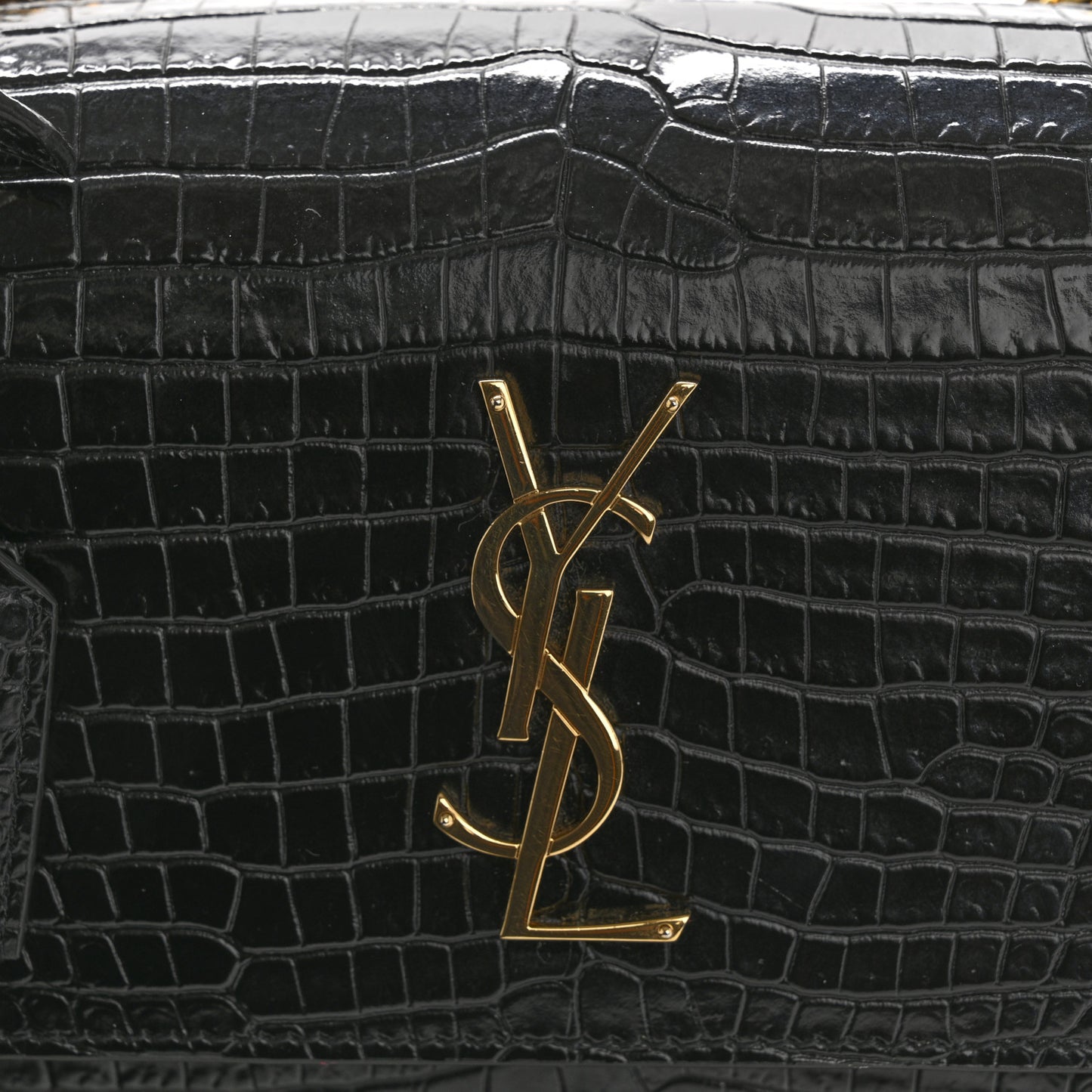 Calfskin Crocodile Embossed Medium Monogram Sunset Black