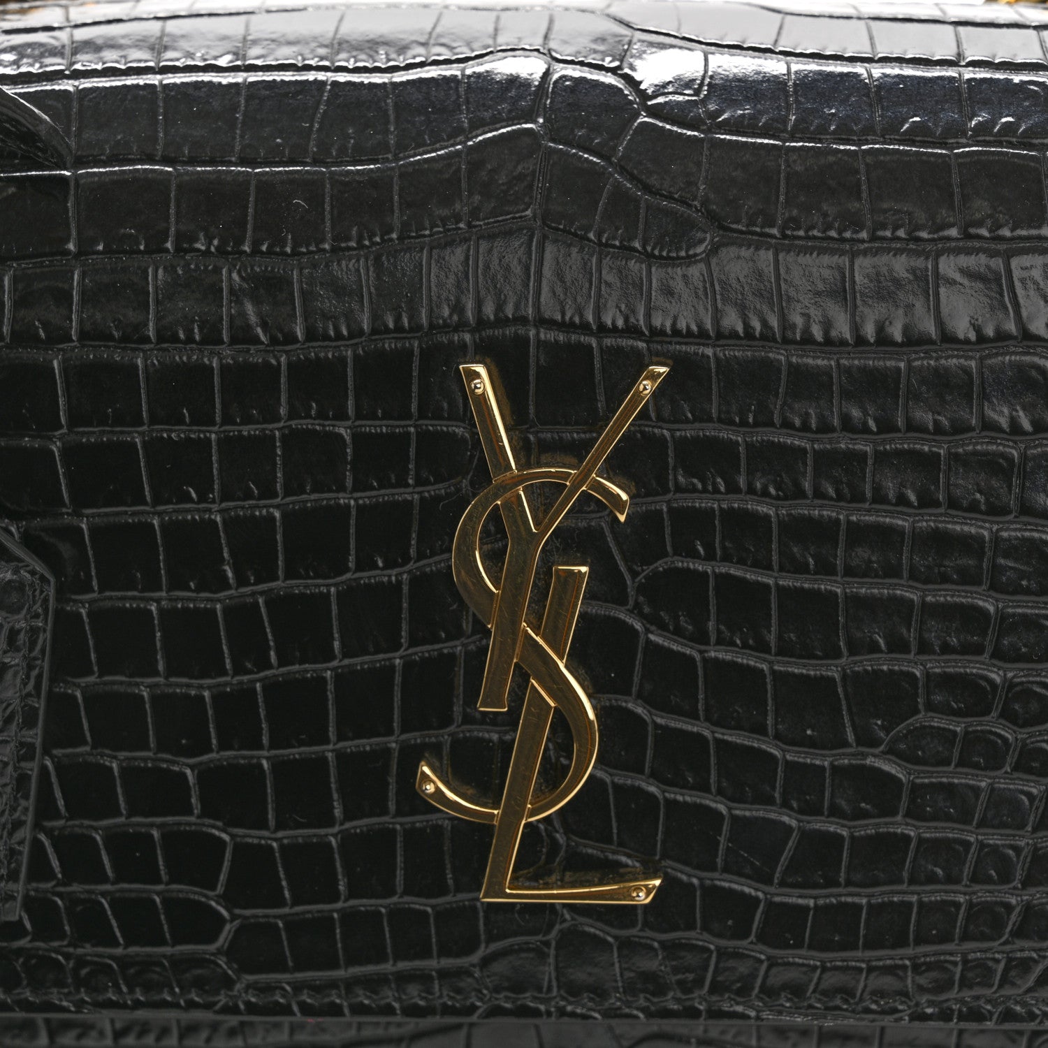 Saint Laurent Calfskin Crocodile Embossed Medium Monogram Sunset Black 13 of 14