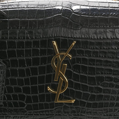 Saint Laurent Calfskin Crocodile Embossed Medium Monogram Sunset Black 13 of 14