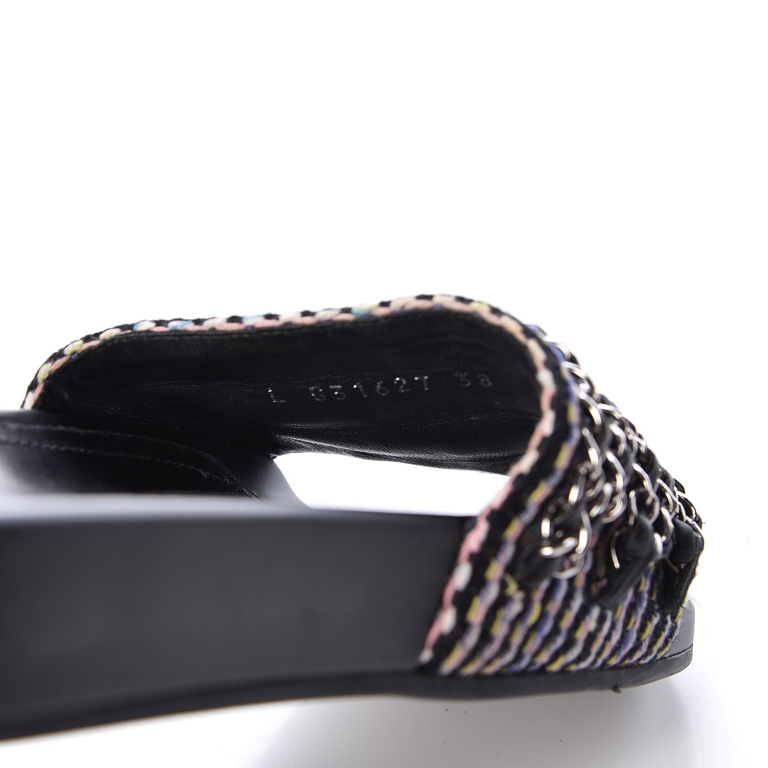 Chanel Tweed Lambskin Chain Flat Sandals 38 Black Multicolor 8 of 11