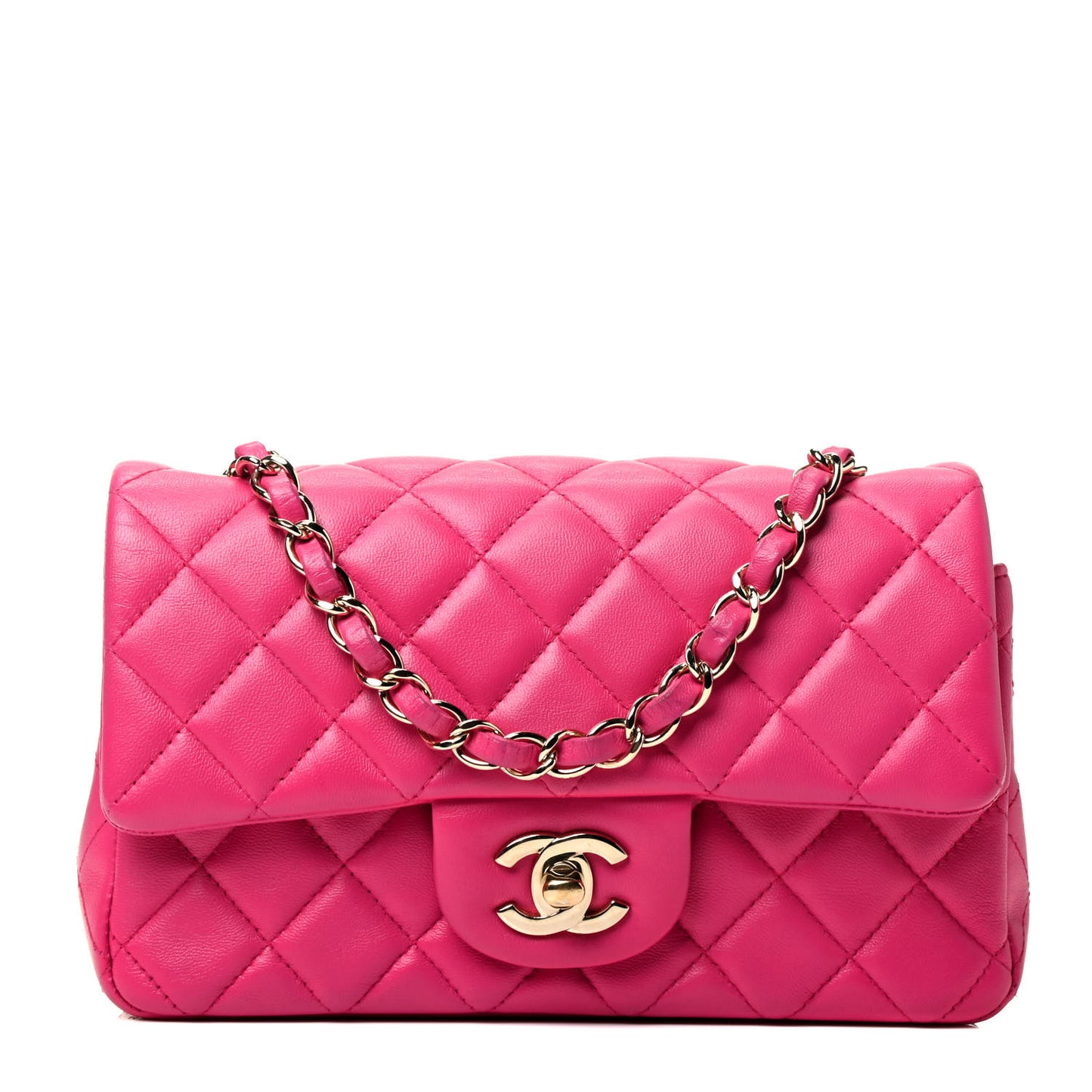 Lambskin Quilted Mini Rectangular Flap Dark Pink