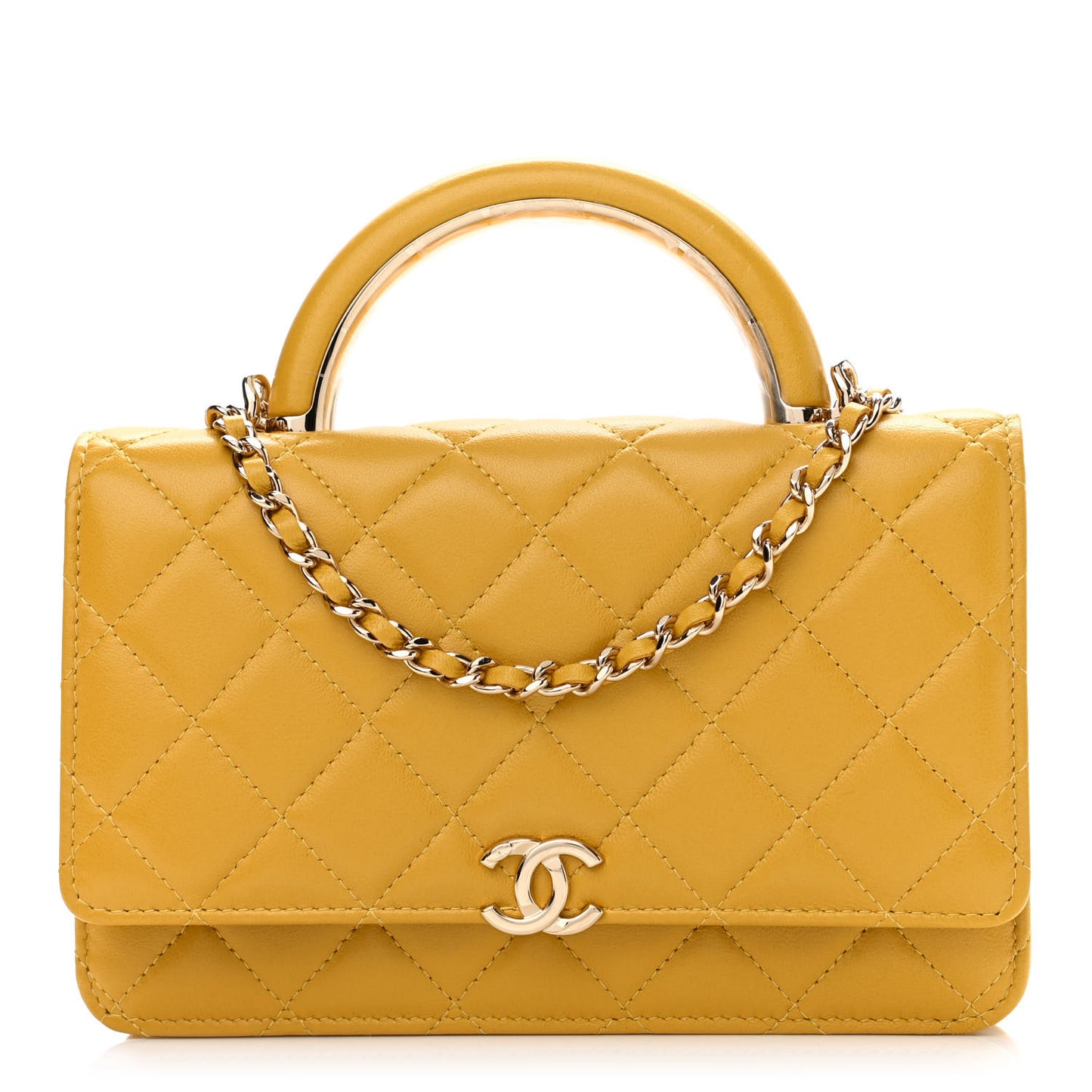 Lambskin Quilted Top Handle Wallet On Chain WOC Yellow
