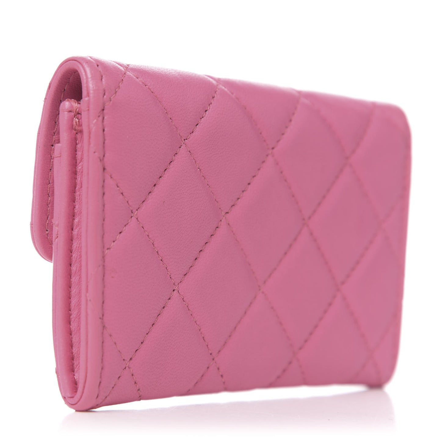 Lambskin Quilted Flap Card Holder Pink