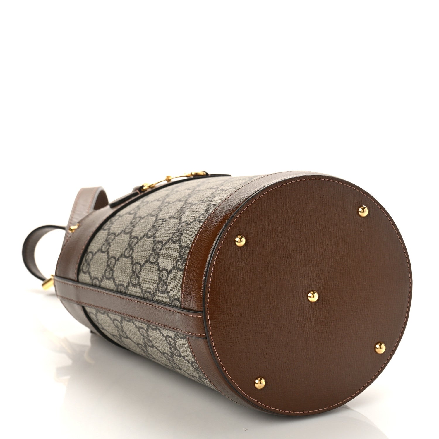Gucci GG Supreme Monogram Azalea Sakai Calfskin Small Horsebit 1955 Drawstring Bucket Bag Beige Ebony Brown Sugar 4 of 9