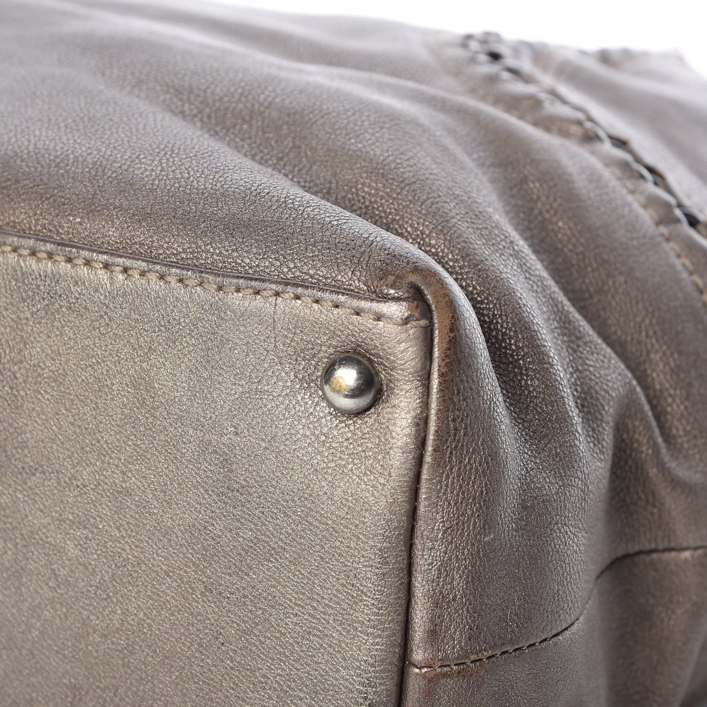 Metallic Goatskin Luxe Ligne Shoulder Bag Dark Silver