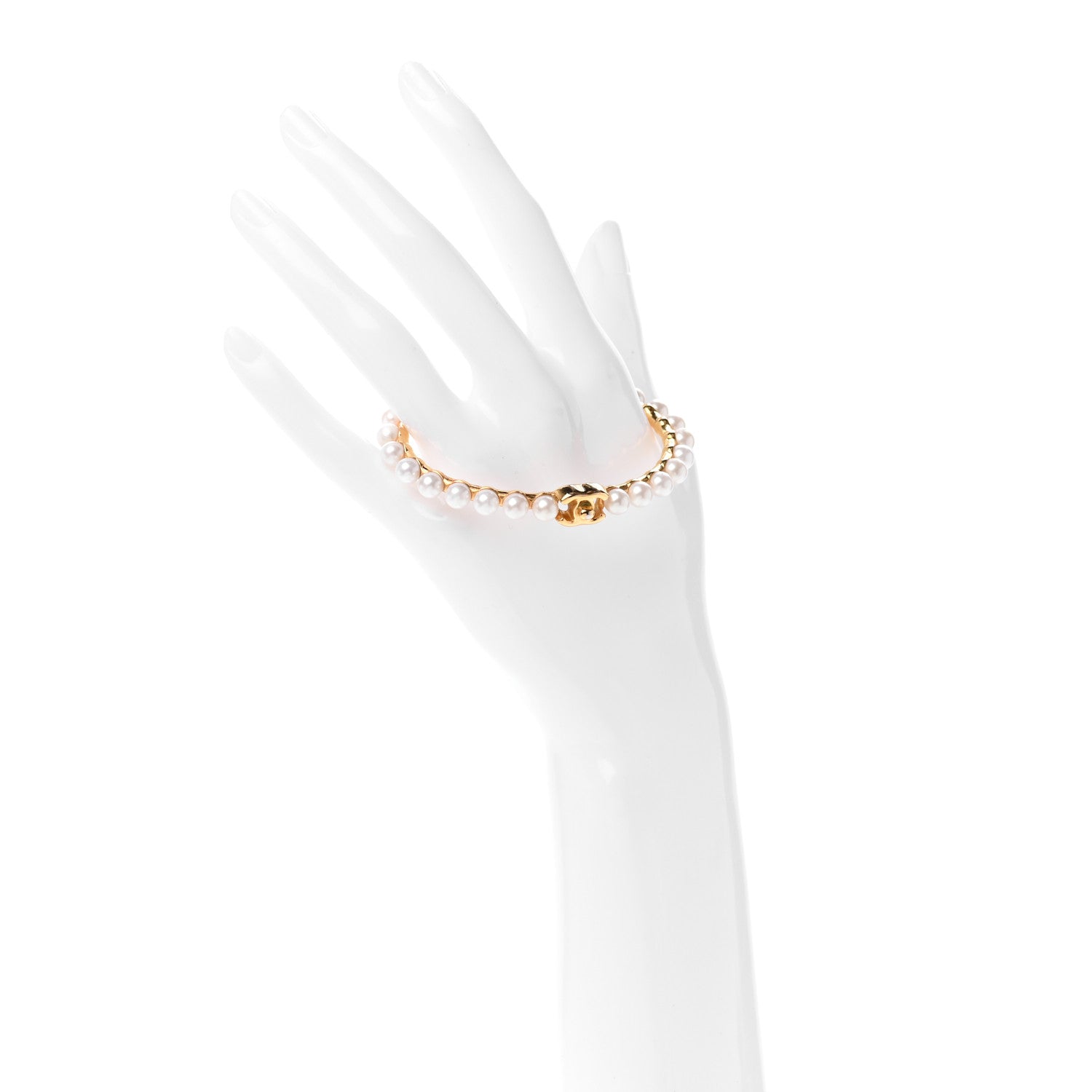 Chanel Pearl CC Cuff Bracelet M Gold Pearly White 2 of 5