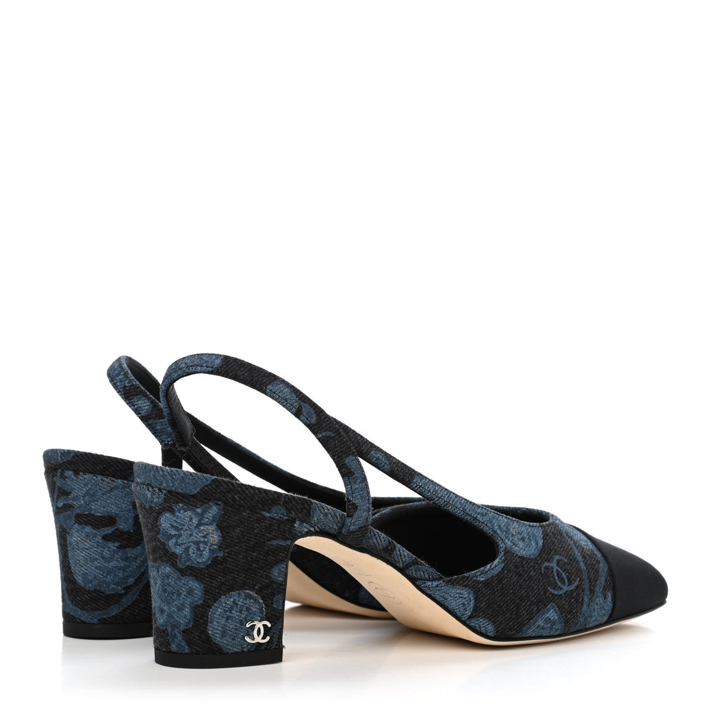 Denim Cap Toe CC Slingback Pumps 37.5 Charcoal Black Blue