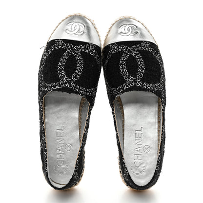 Chanel Metallic Tweed Lambskin CC Espadrilles 36 Black Silver 2 of 11