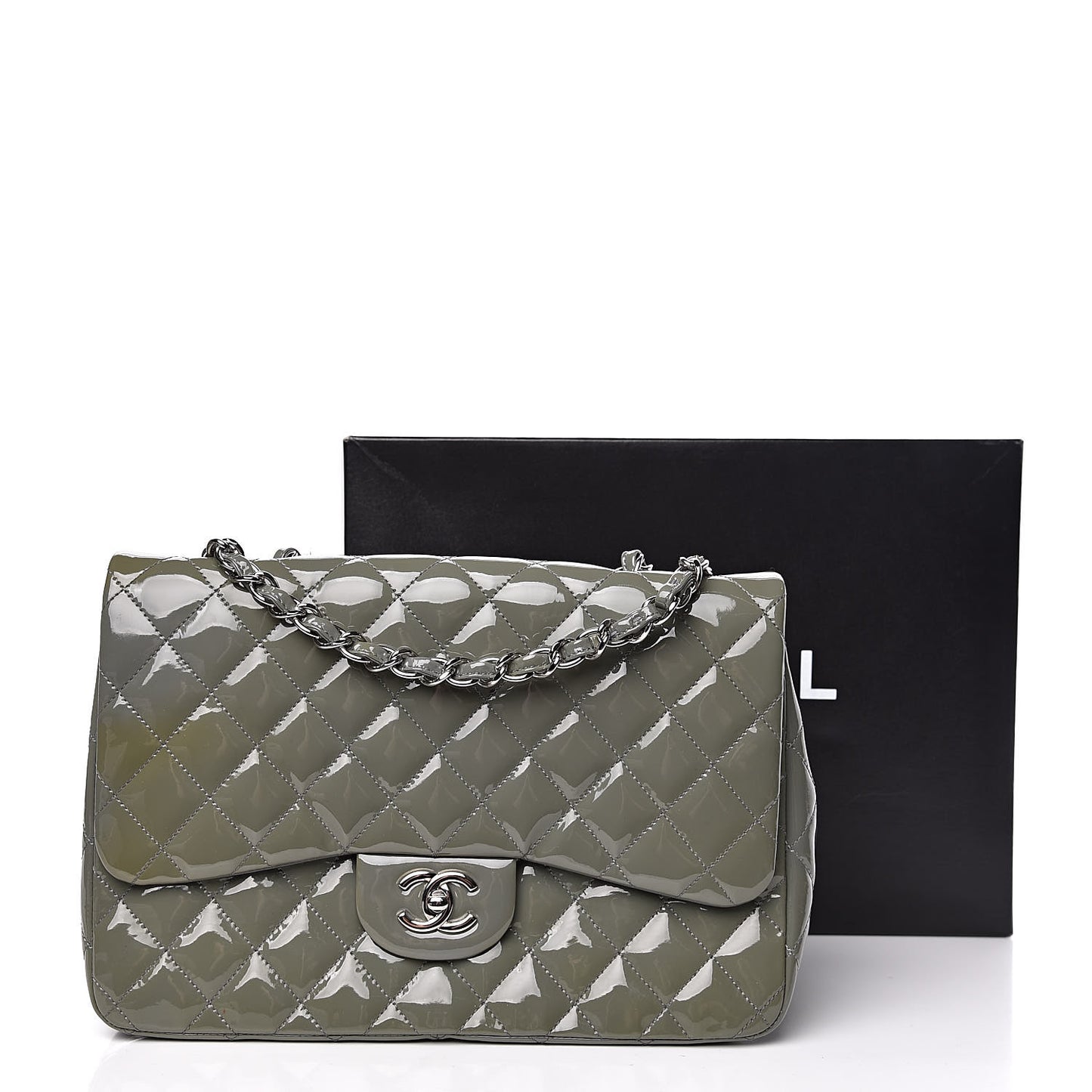 Patent Quilted Jumbo Single Flap Grey