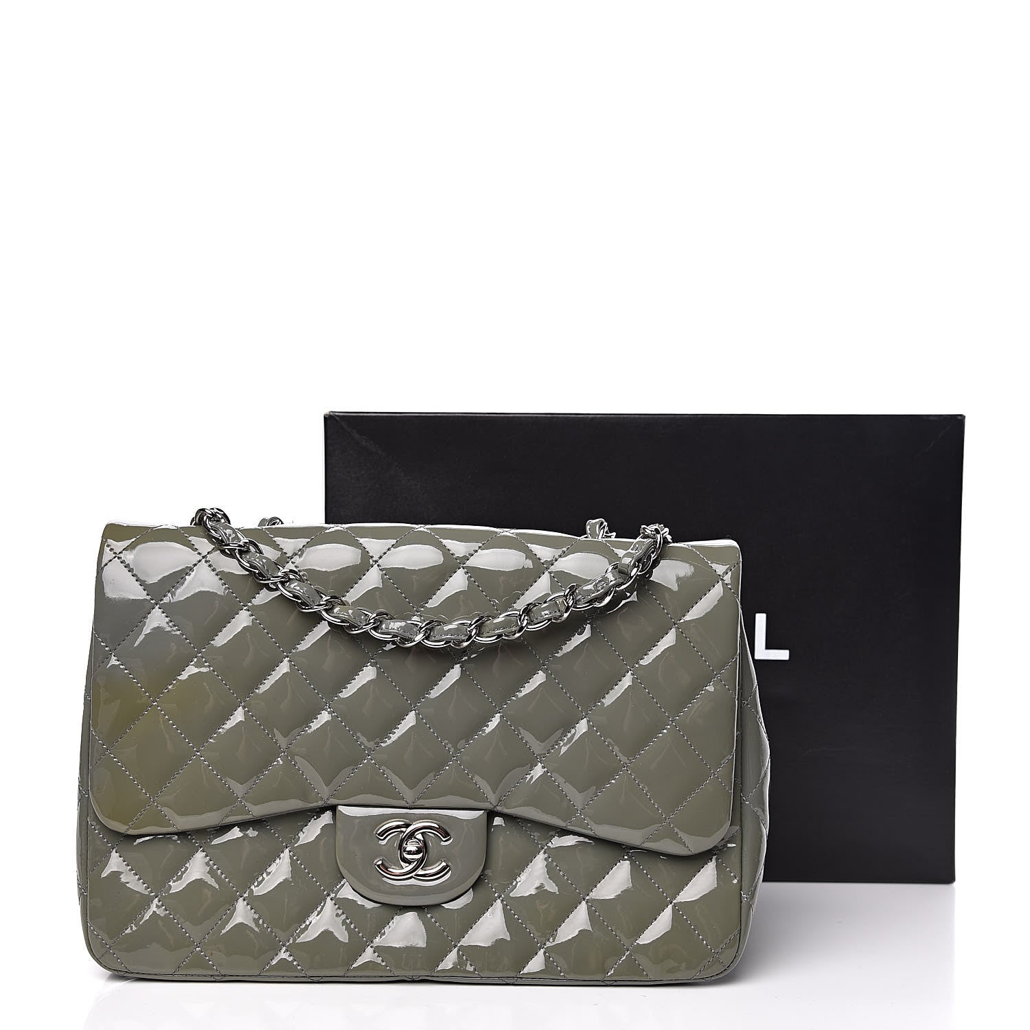 Chanel Patent Quilted Jumbo Single Flap Grey 18 of 18