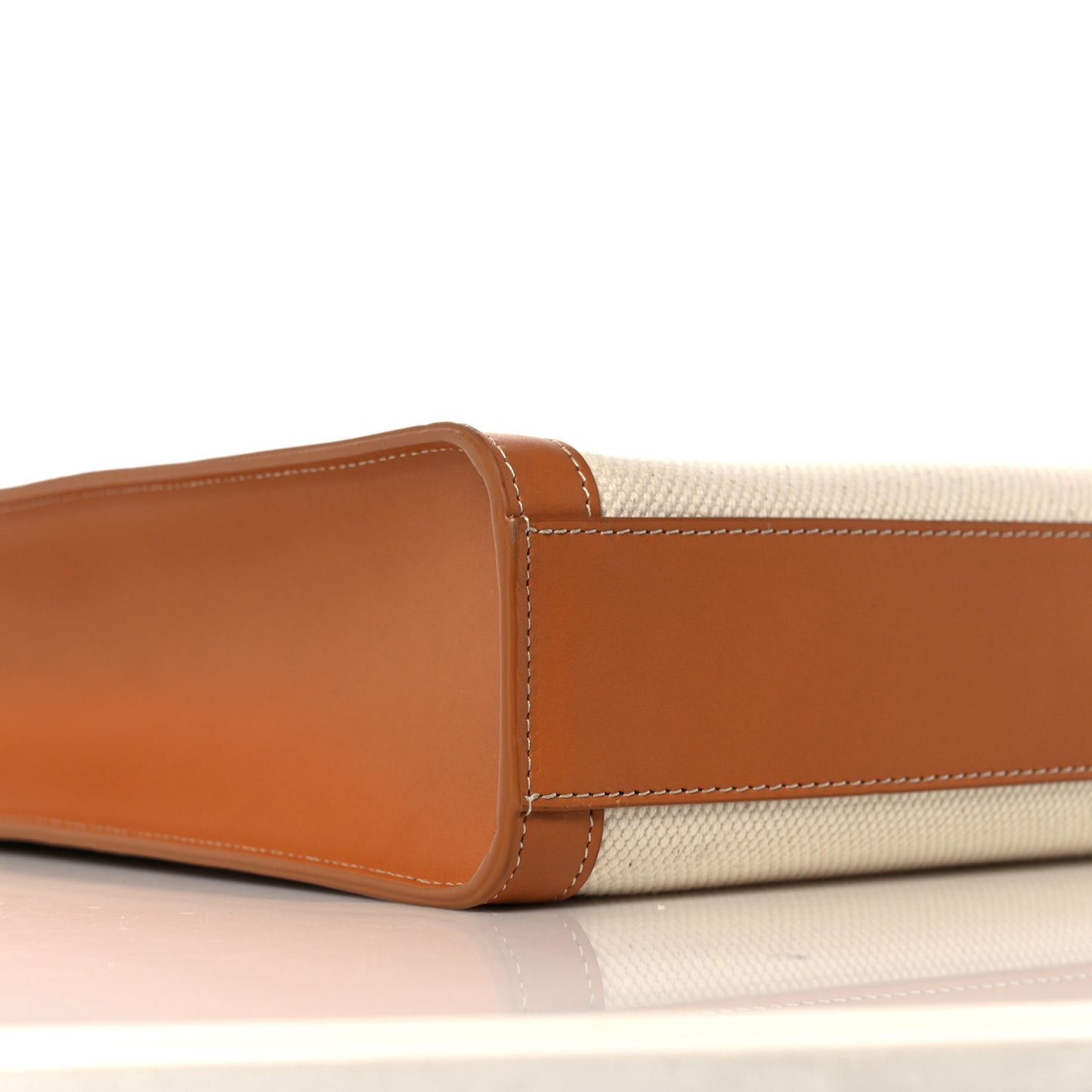 Canvas Calfskin Logo Print Small Vertical Cabas Natural Tan