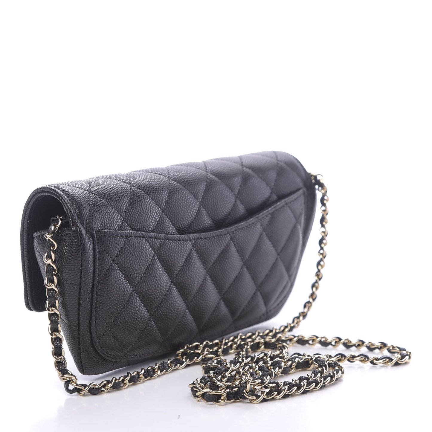 Caviar Quilted Glasses Case With Chain Black