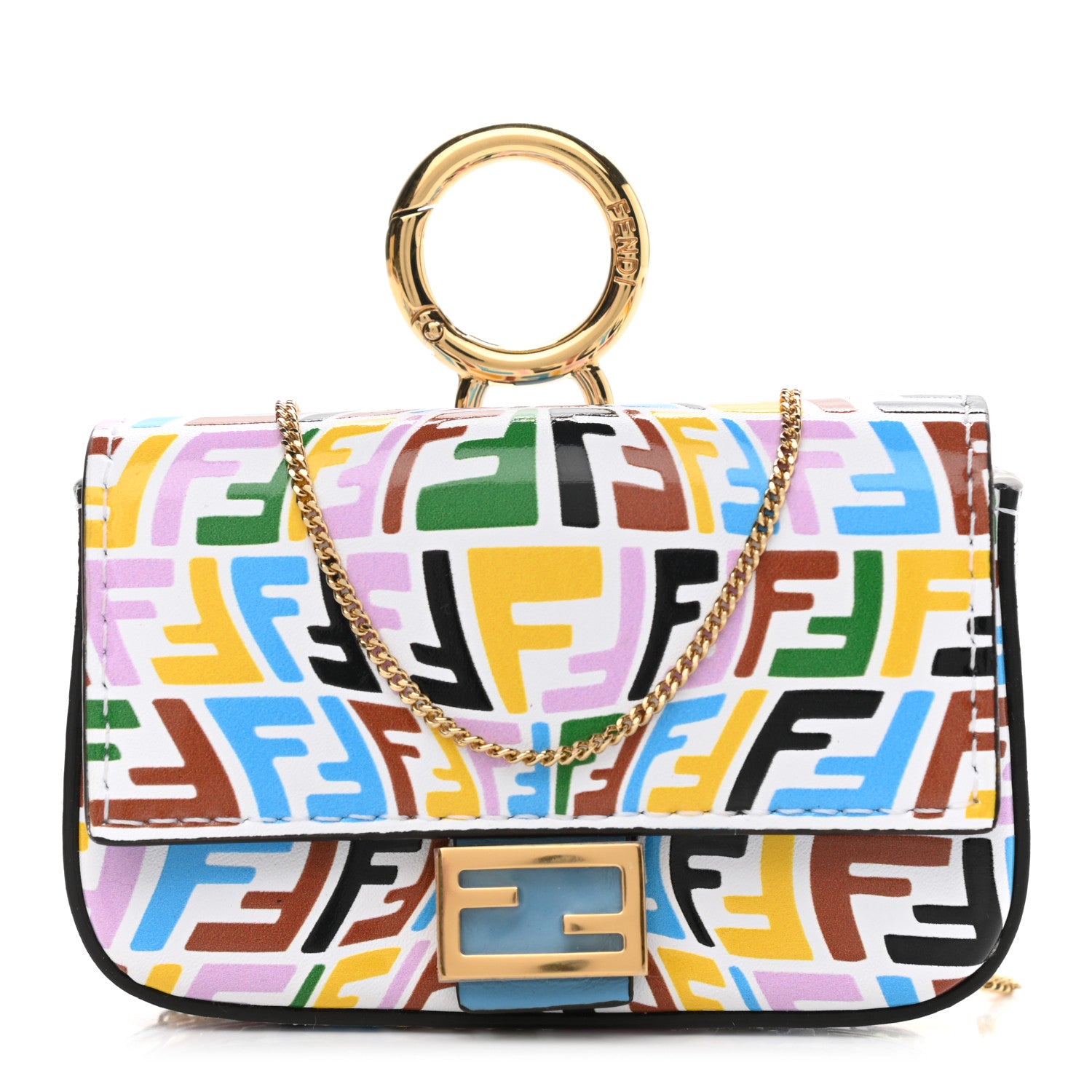 Fendi X SARAH COLEMAN Vitello Liberty Ceylon Micro FF Fish Eye Embossed Nano Baguette Charm Multicolor Cyber Blue 1 of 11